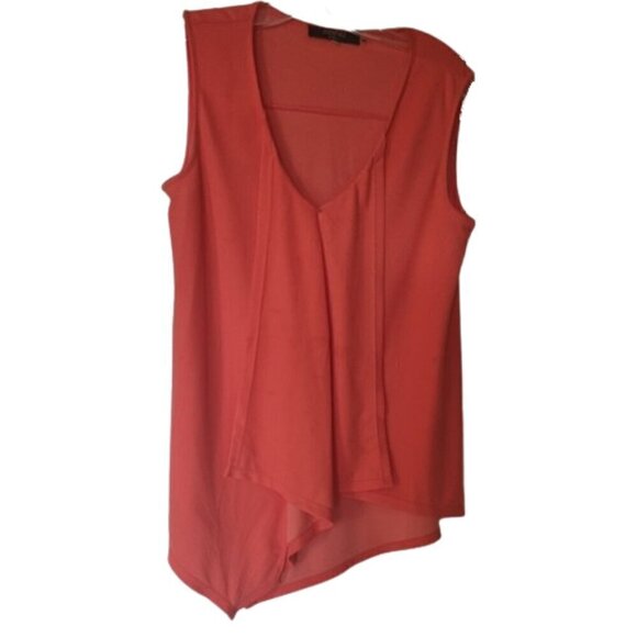 Essentials by Milano V neck sleeveless asymmetrical tangerine crepe top Sz 14 - Picture 3 of 6